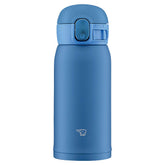 Botella termica Zojirushi SM-WA36-AA azul, vista frontal, conserva bebidas calientes o frías.