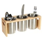 ZOOFOX porta-cubiertos de acero inoxidable con base de madera para un secado rápido