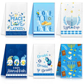Toallas Zubebe Januka azul con estrellas, decoran la cocina durante Janucá.