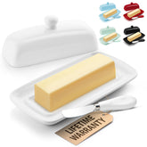 Zulay Kitchen mantequero con tapa de porcelana blanca, ideal para servir mantequilla con estilo