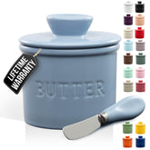 Zulay Kitchen mantequillera de porcelana azul gris con tapa para mantequilla fresca y untable