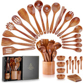 Zulay Kitchen set de utensilios de teca 30 piezas, ideal para cocinar sin rayar superficies.