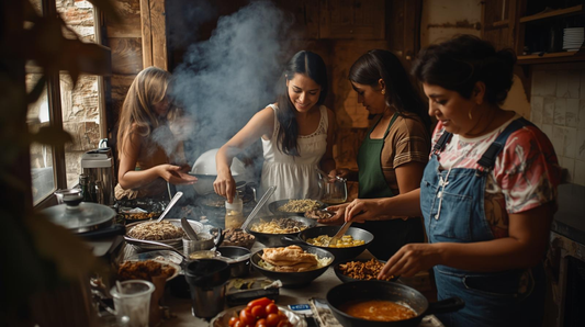 Familia mexicana cocinando junta en casa