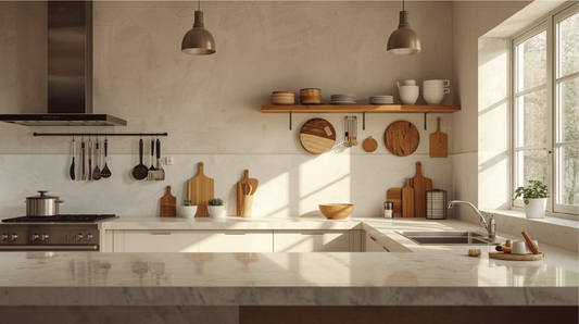 Utensilios de cocina esenciales organizados en una cocina moderna mexicana