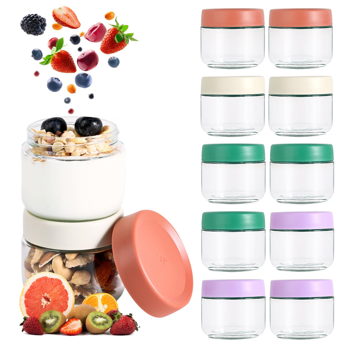 Jarras 11 Hoa Kinh de vidrio 9oz con tapas herméticas para conservar avena.