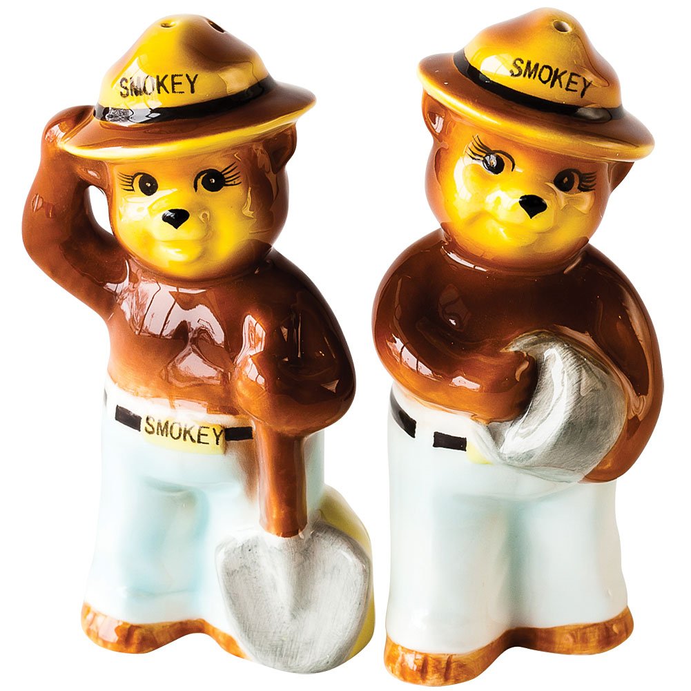 Salero y pimentero Smokey el Oso de 180D, para mesa con estilo vintage