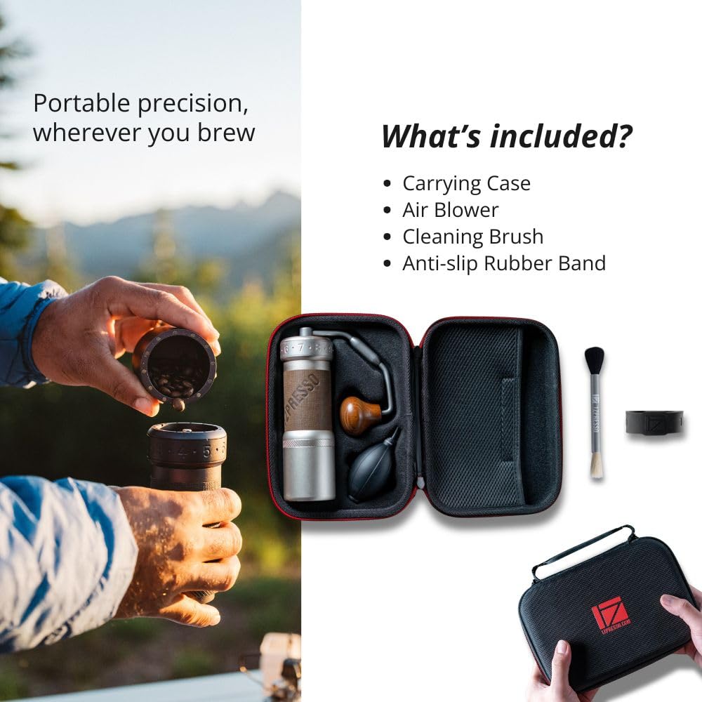 1Zpresso K-Ultra mango plegable en uso para maniobrar la molienda.