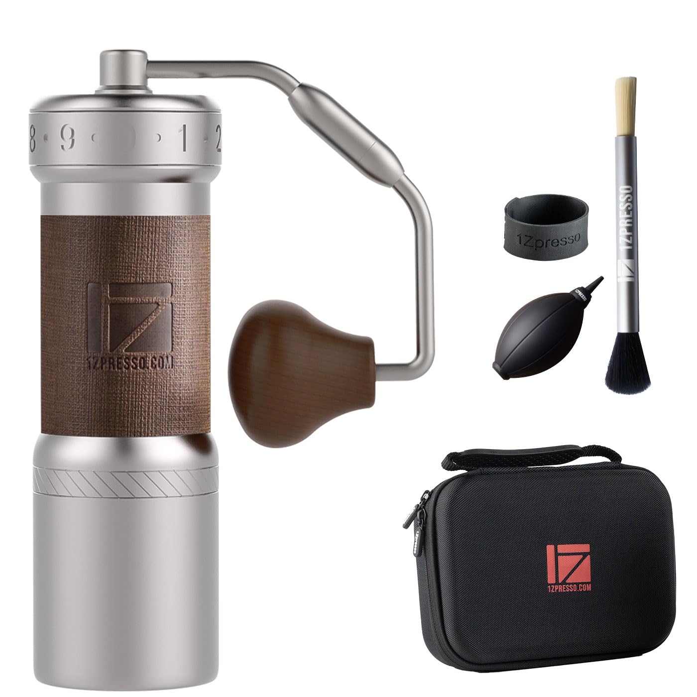 1Zpresso K-Ultra molinillo de café manual plateado con estuche para viajar