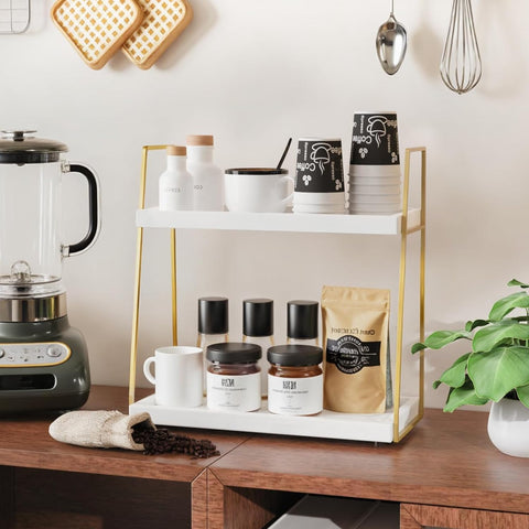 Estante 2087 de dos niveles para café y té, optimiza tu encimera.