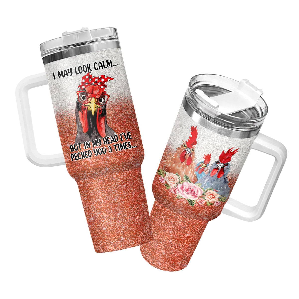 34HD vaso termico con gallinas divertidas, ideal para llevar café caliente