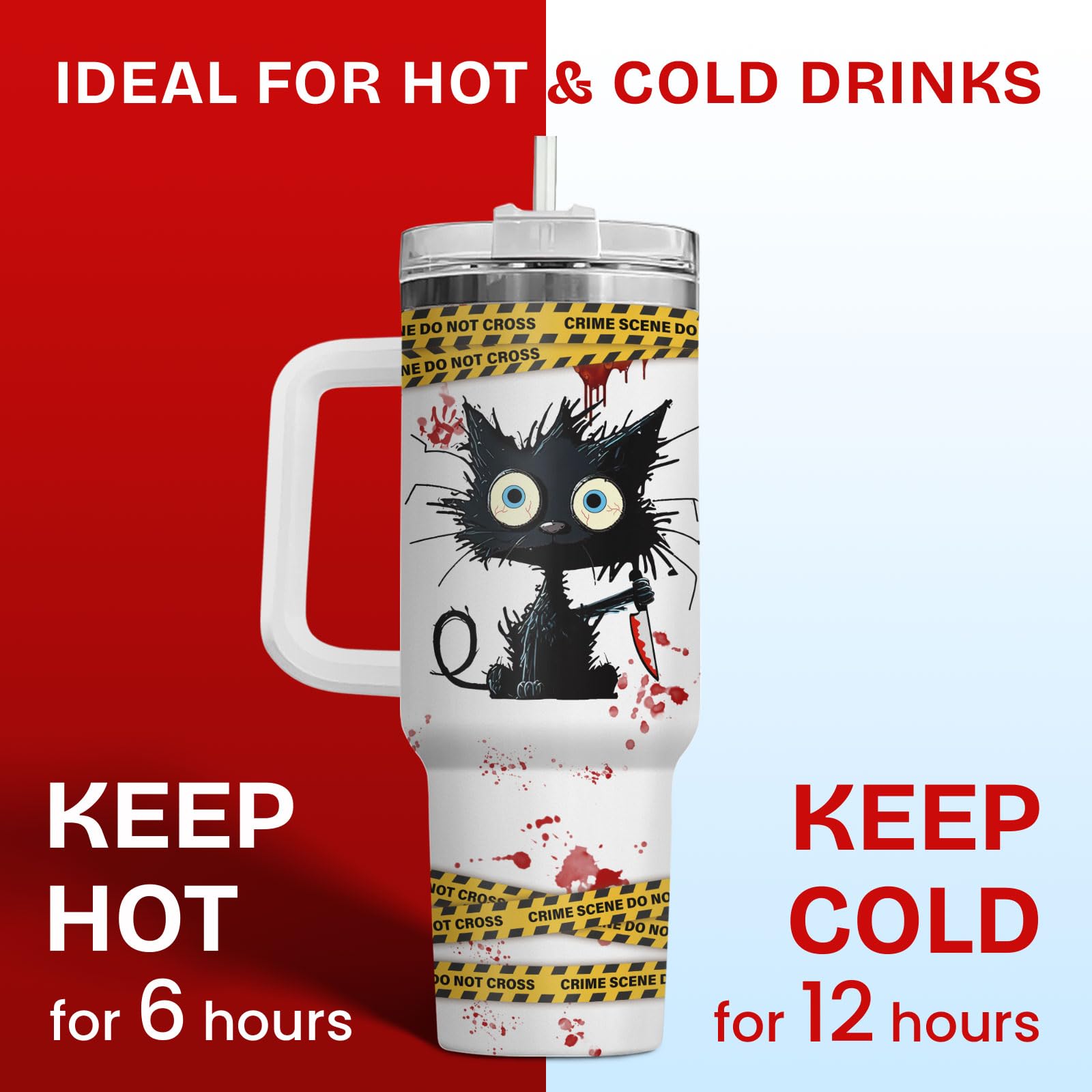 34HD Horror Cat Tumbler aislamiento doble, mantiene bebidas a temperatura.