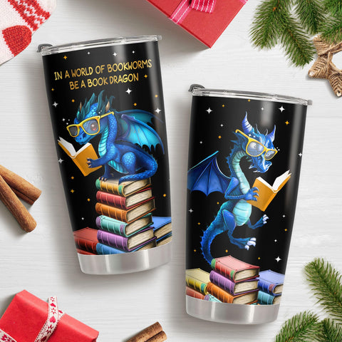 34HD Taza dragón lector 20oz, aislada para bebidas calientes o frías