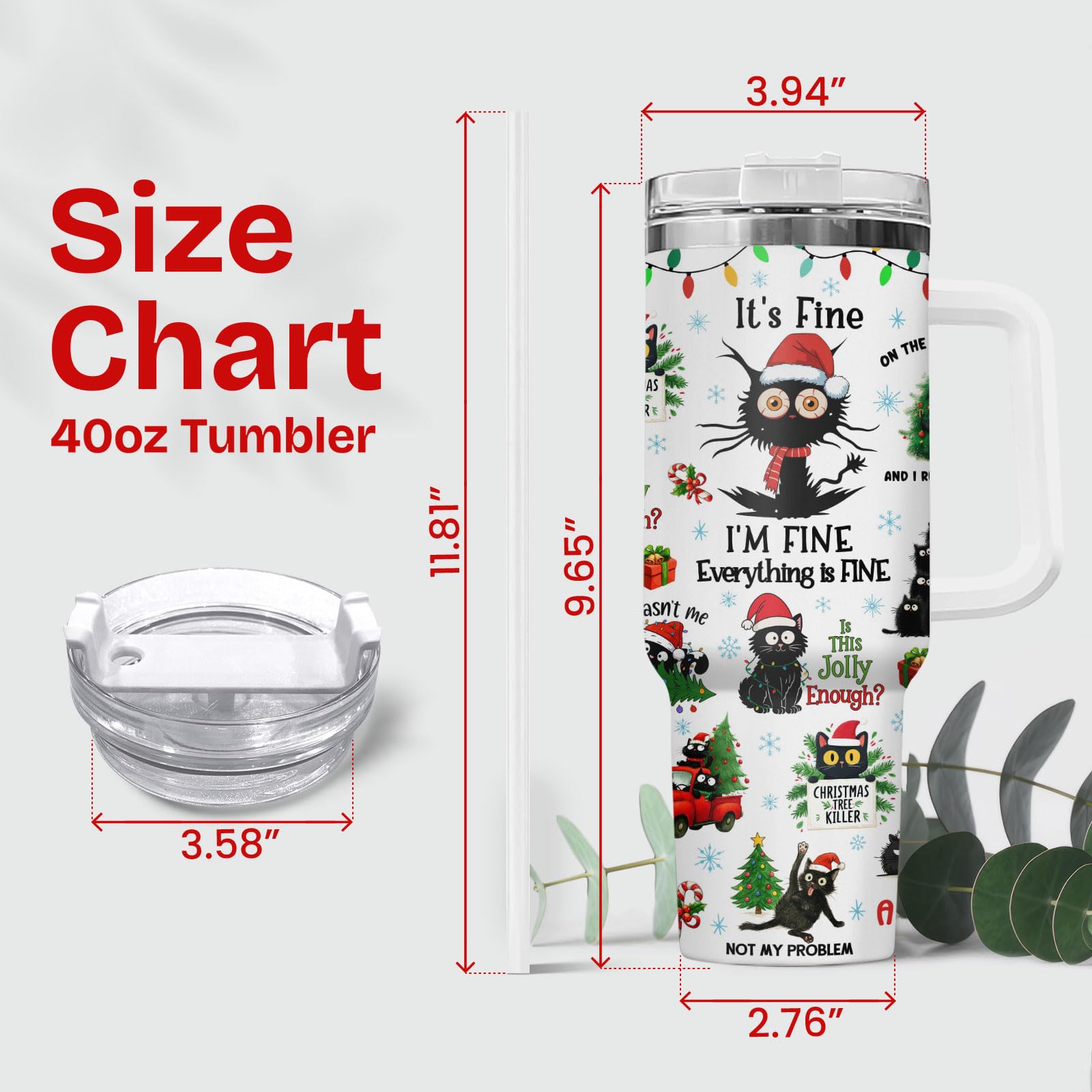 34HD Gato Tuxedo vaso térmico con asa para transporte cómodo.