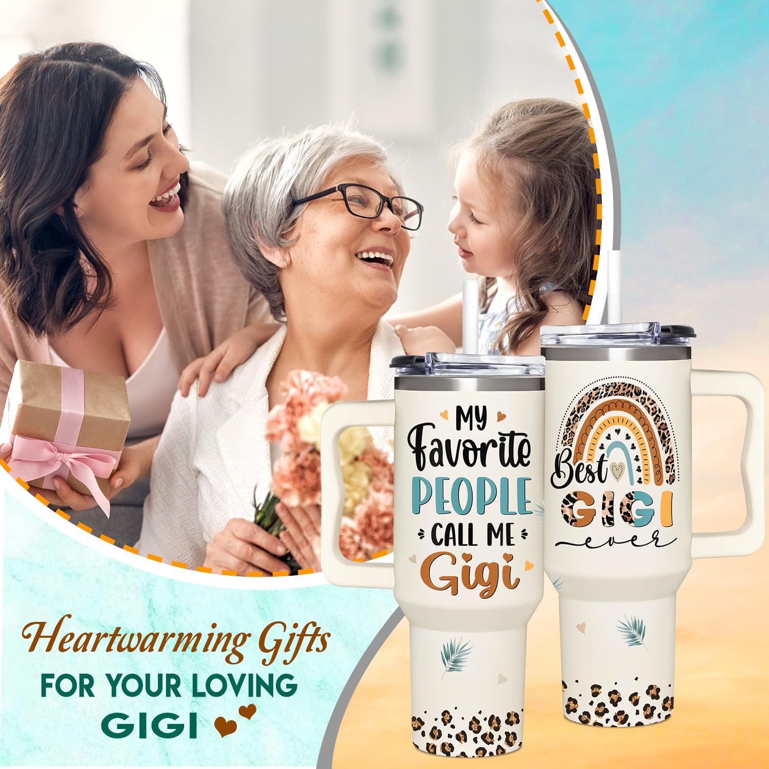 Tumbler Gigi 40oz con paja facilita beber sin abrir la tapa.