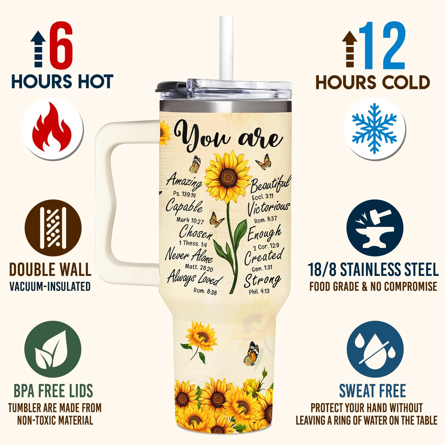 365FURY tumbler acero inoxidable girasol, mantiene bebidas a temperatura ideal