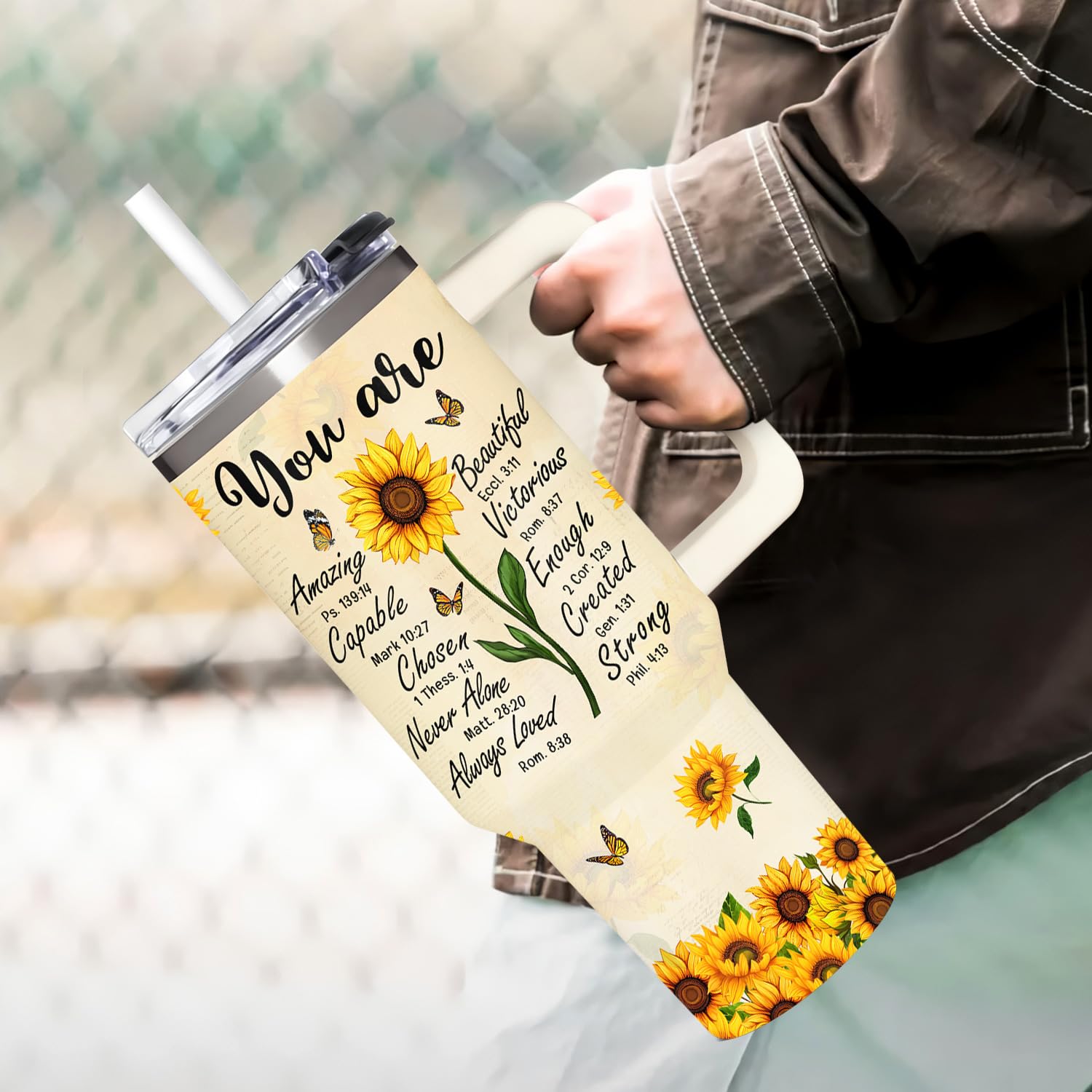365FURY tumbler girasol con mango, cómodo para usar en coche o paseo
