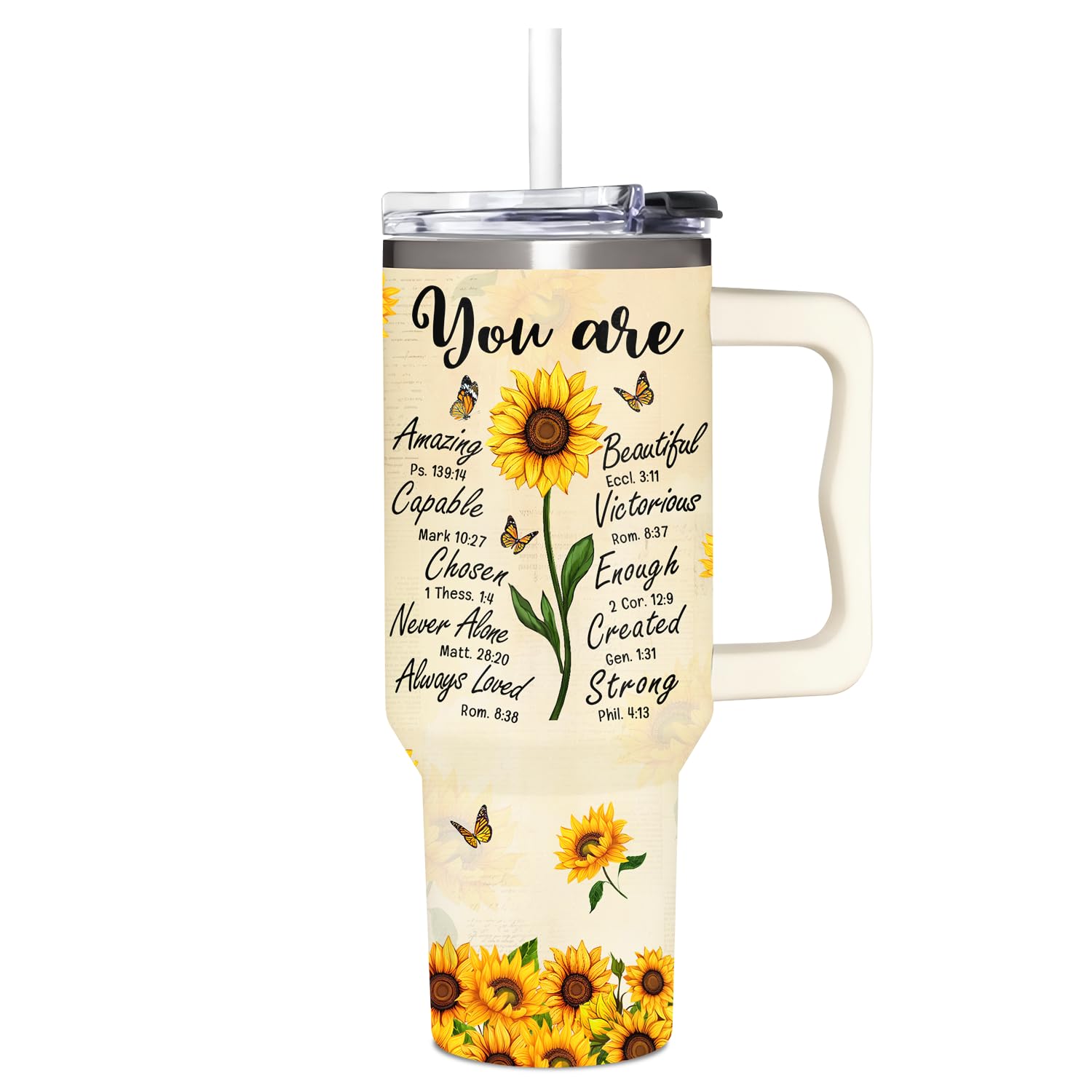 365FURY tumbler girasol con tapa, ideal para llevar inspiración en cualquier momento