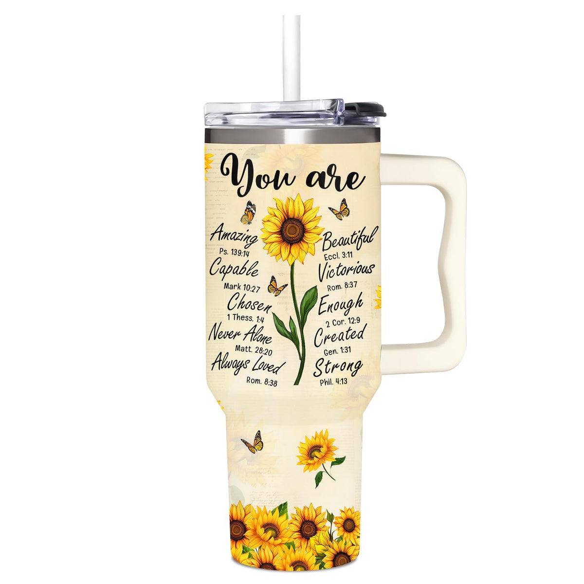 365FURY tumbler girasol con tapa, ideal para llevar inspiración en cualquier momento