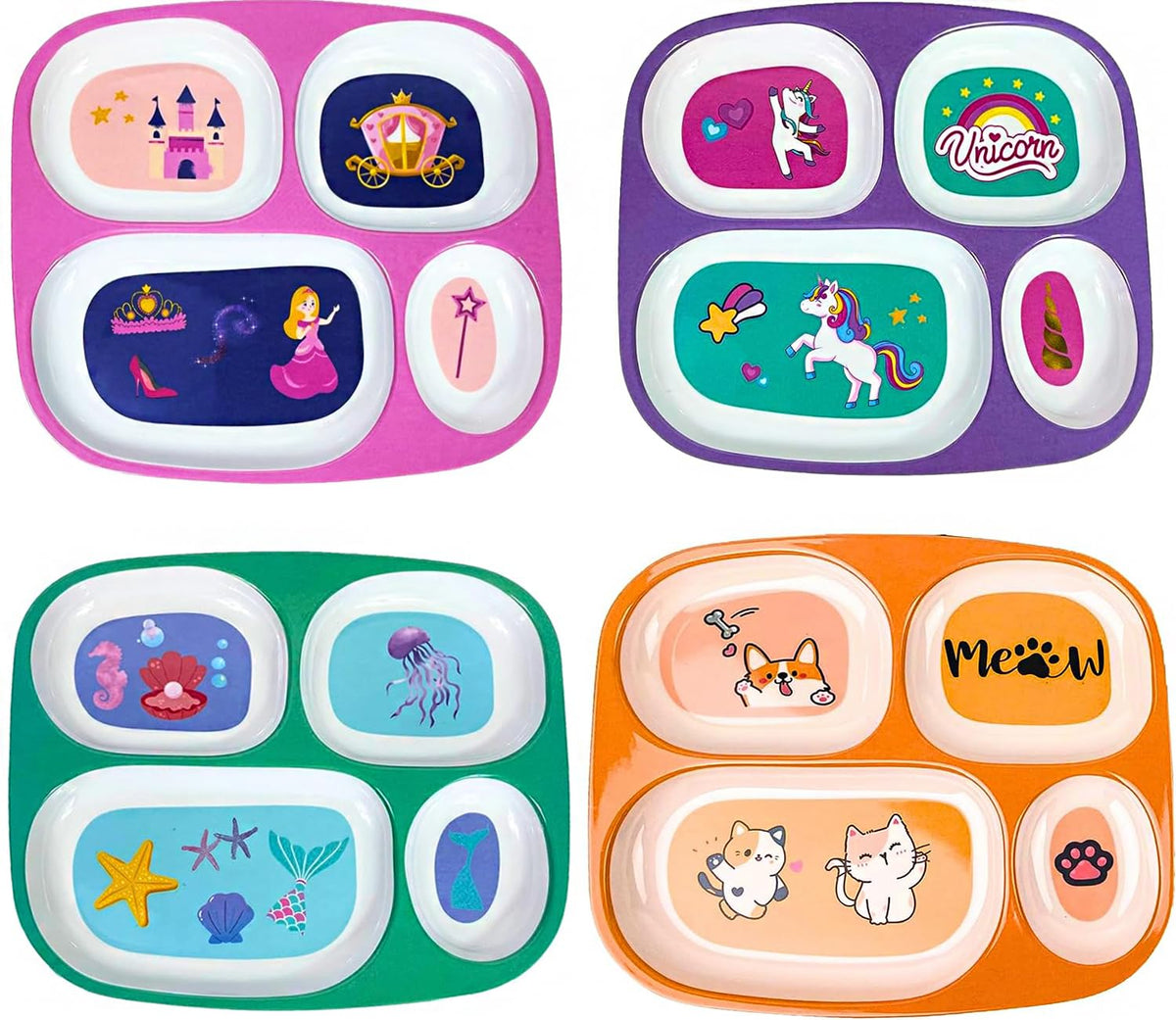 Plato dividido 4E's Novelty con princesa, ideal para comer por secciones.