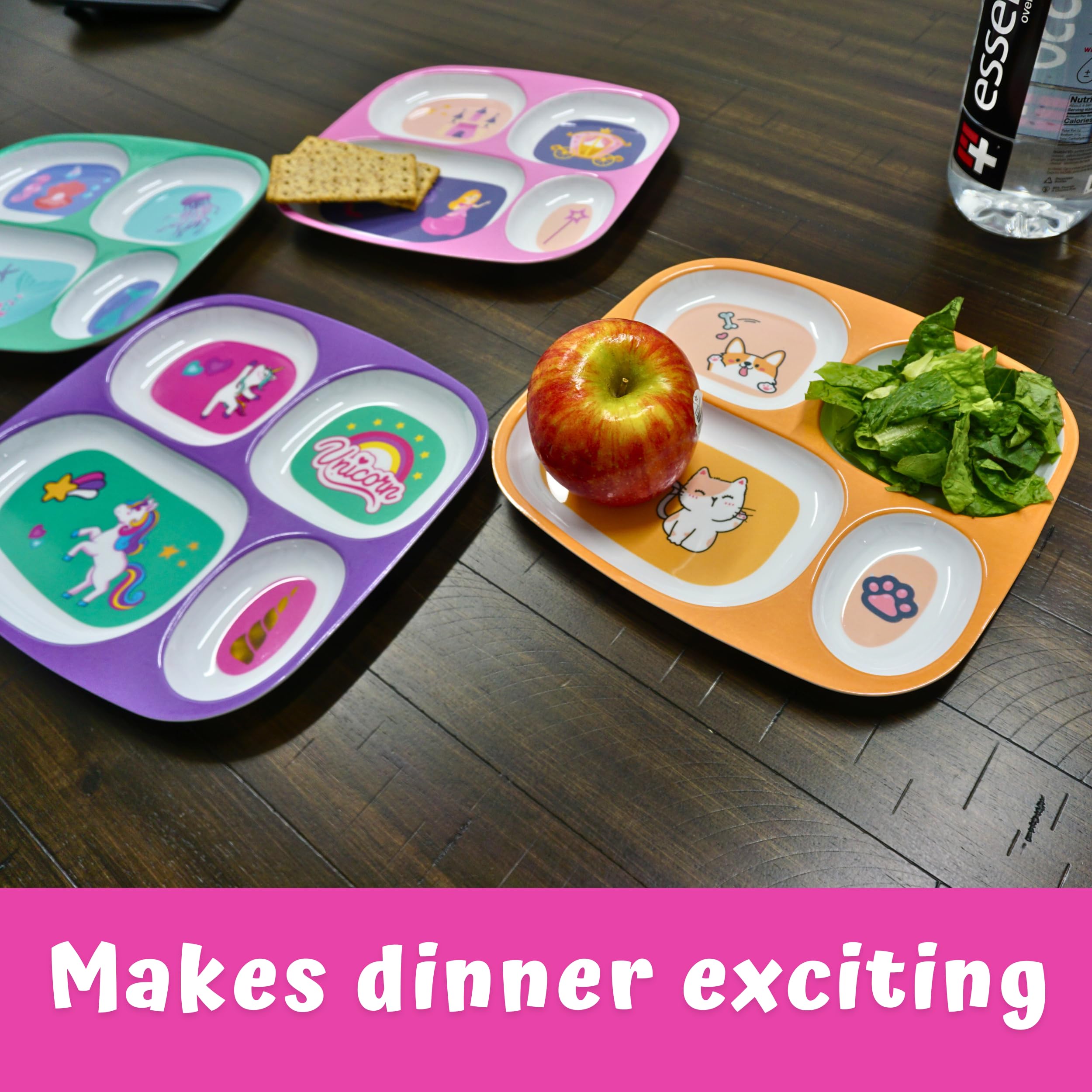 Plato dividido 4E's Novelty con unicornio y colores vivos.