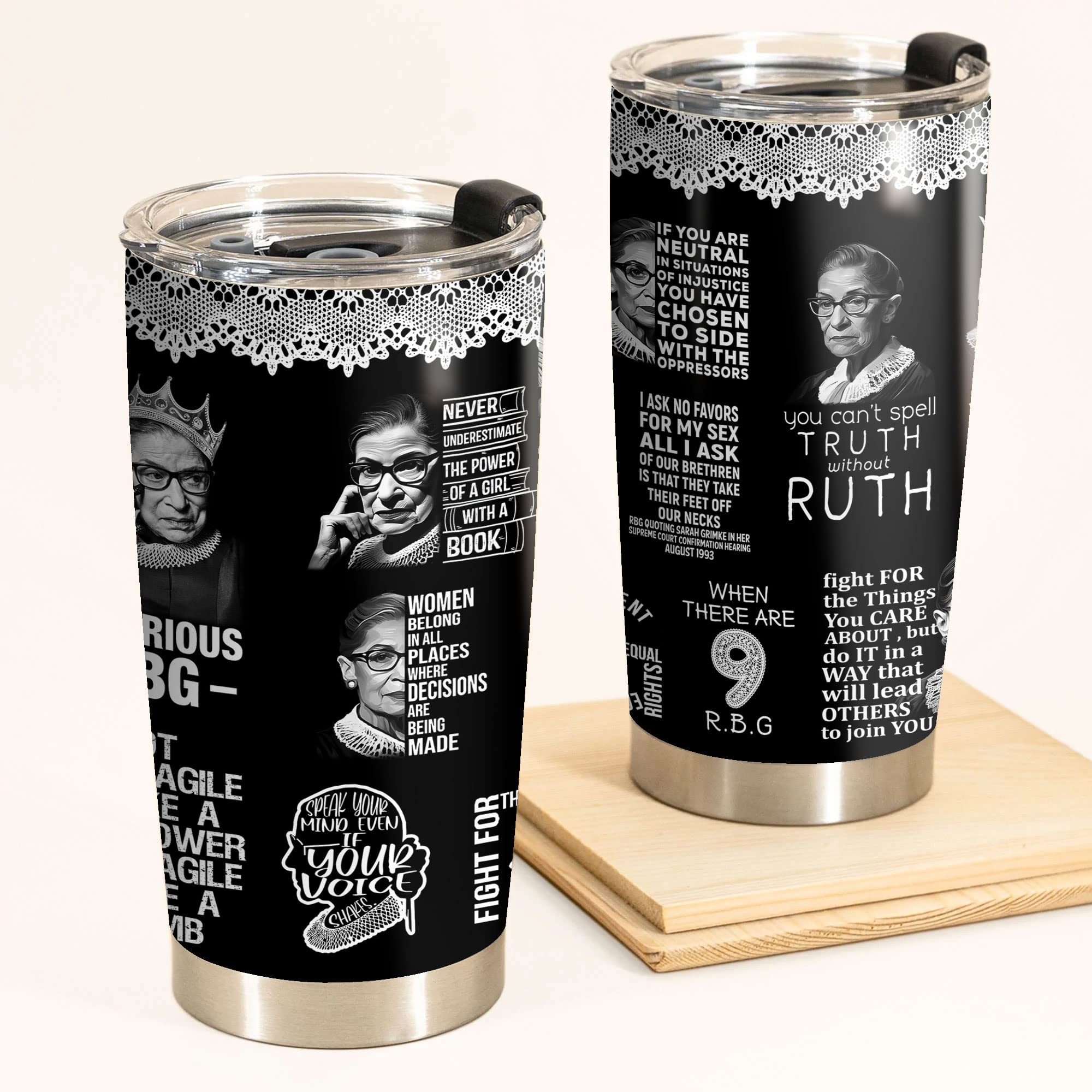 Notorious RBG 4LIEUBASMI tapa transparente sin BPA para evitar derrames.