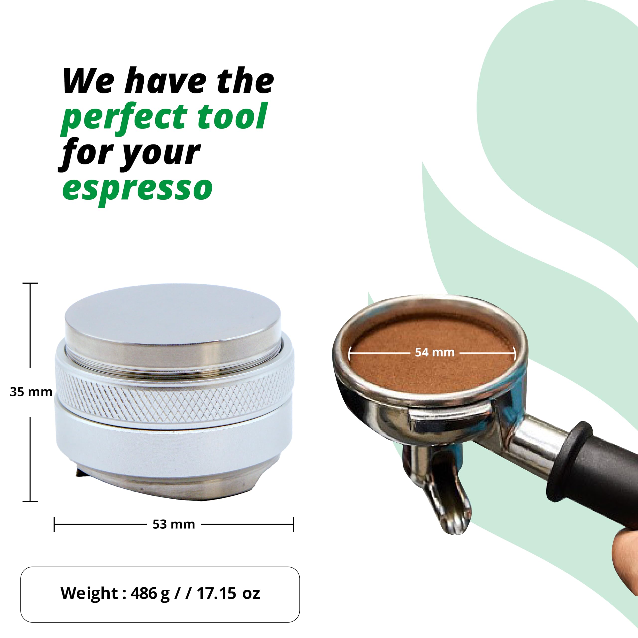 53mm compactador-distribuidor Breville, diseño sin aristas para uso seguro.