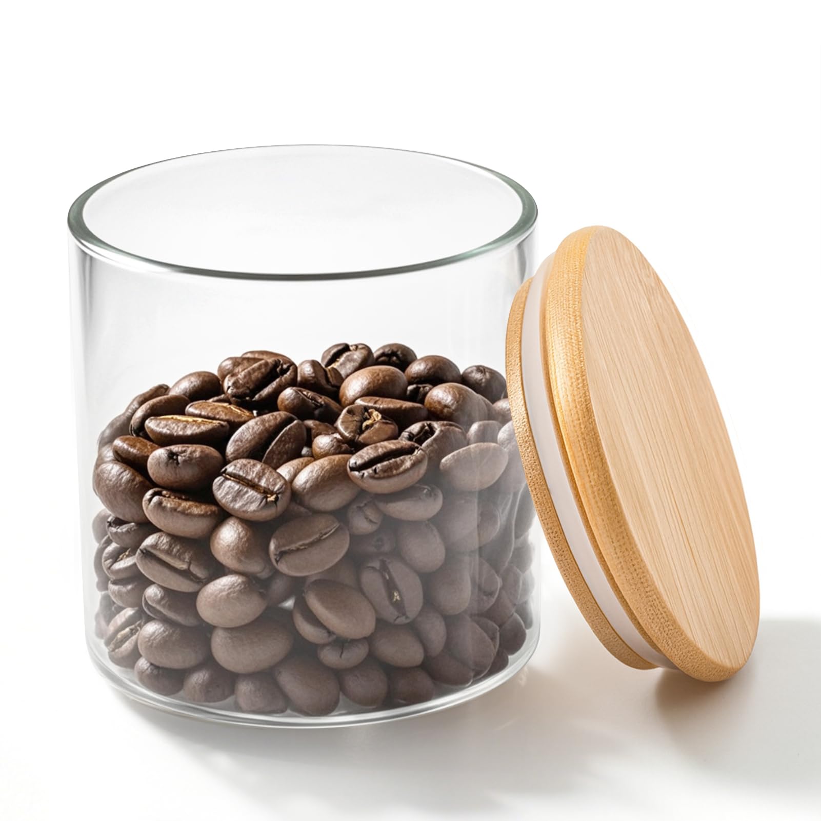 77L tarro de vidrio 18 oz con tapa de bambú para almacenamiento hermético.