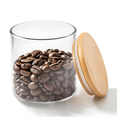 77L tarro de vidrio 18 oz con tapa de bambú para almacenamiento hermético.