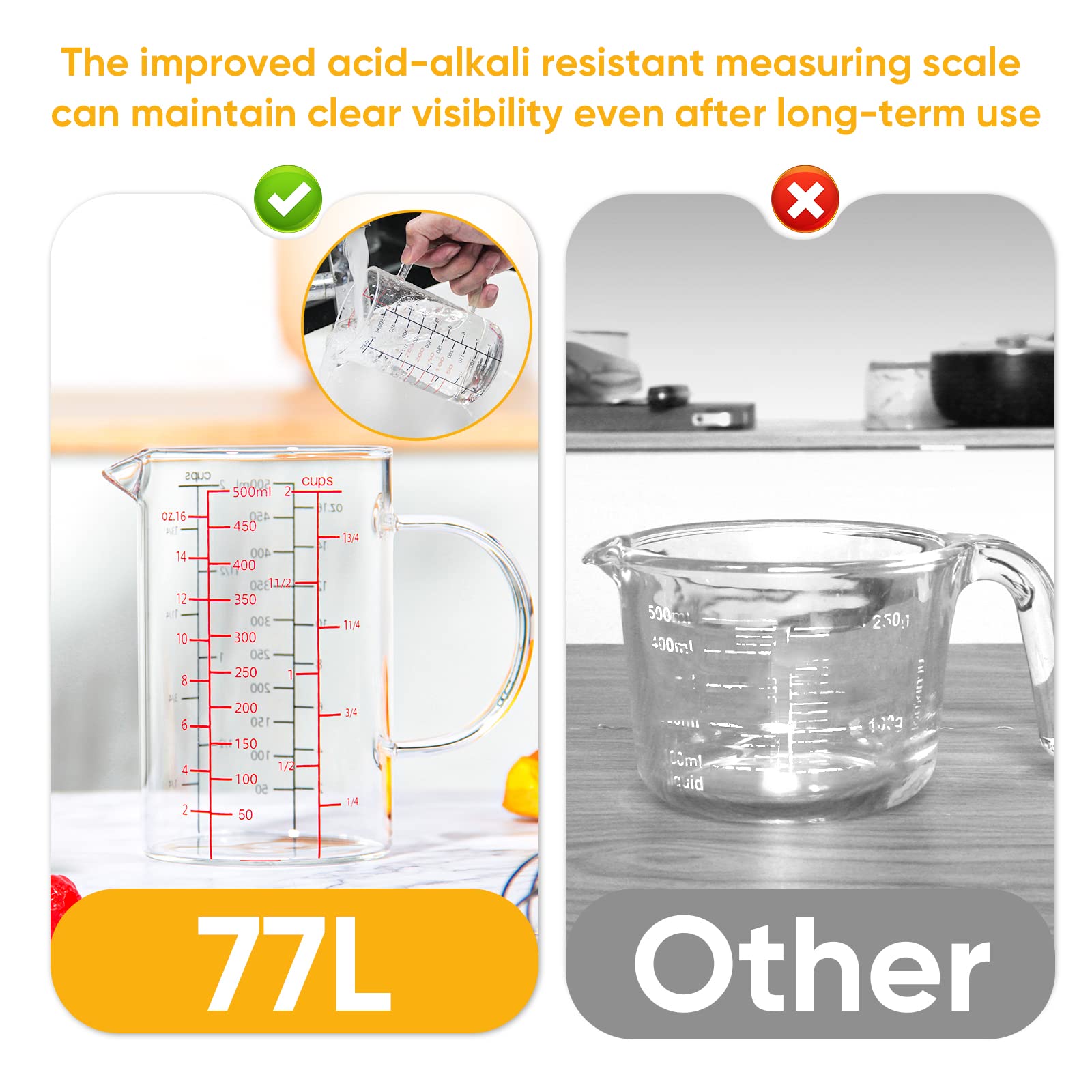 77L vidrio borosilicato de alta calidad soporta cambios de temperatura.