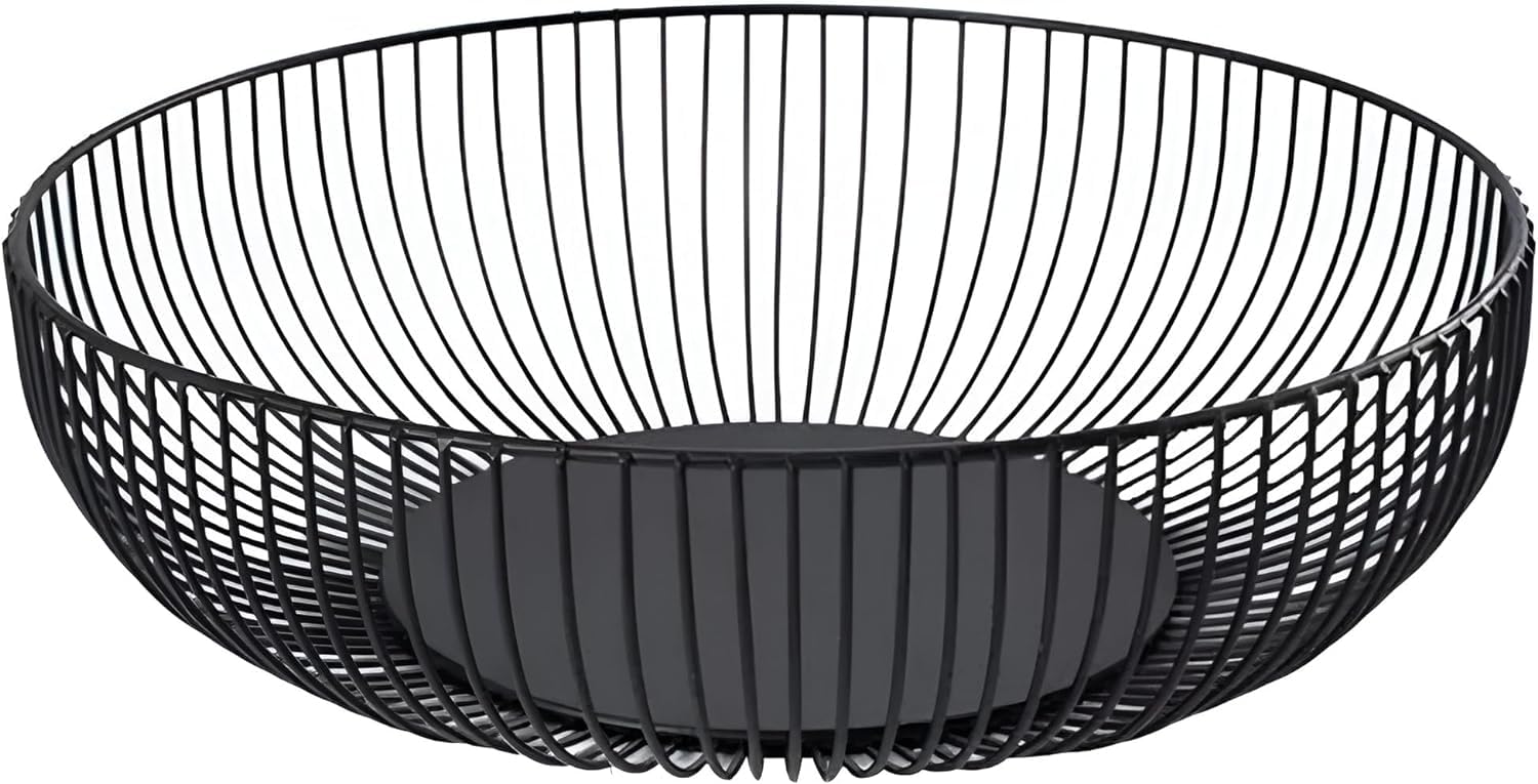 7UYUU frutero de alambre negro, vista frontal, ideal para organizar frutas en la encimera