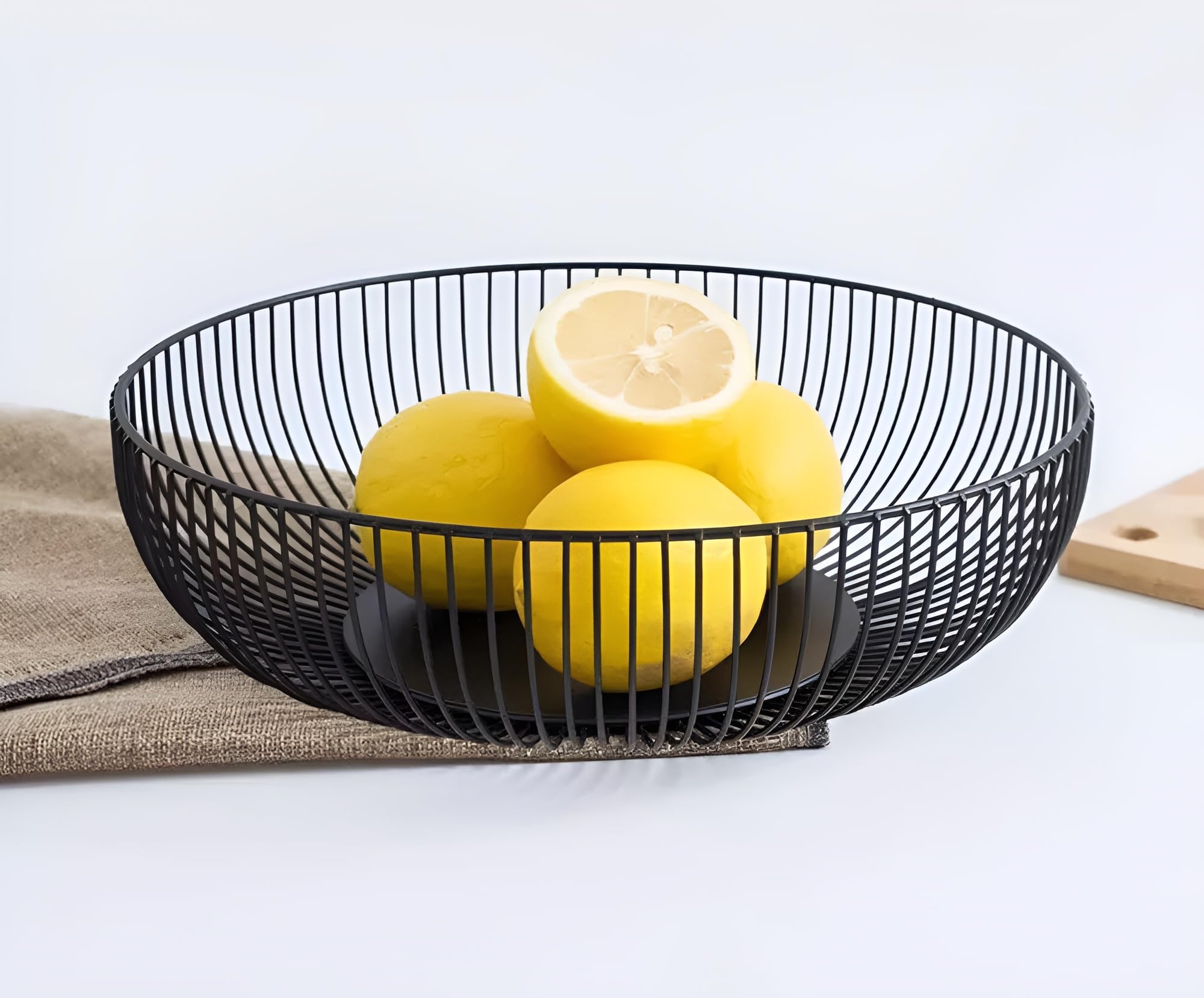 7UYUU frutero de alambre negro, vista superior para exhibir frutas y pan