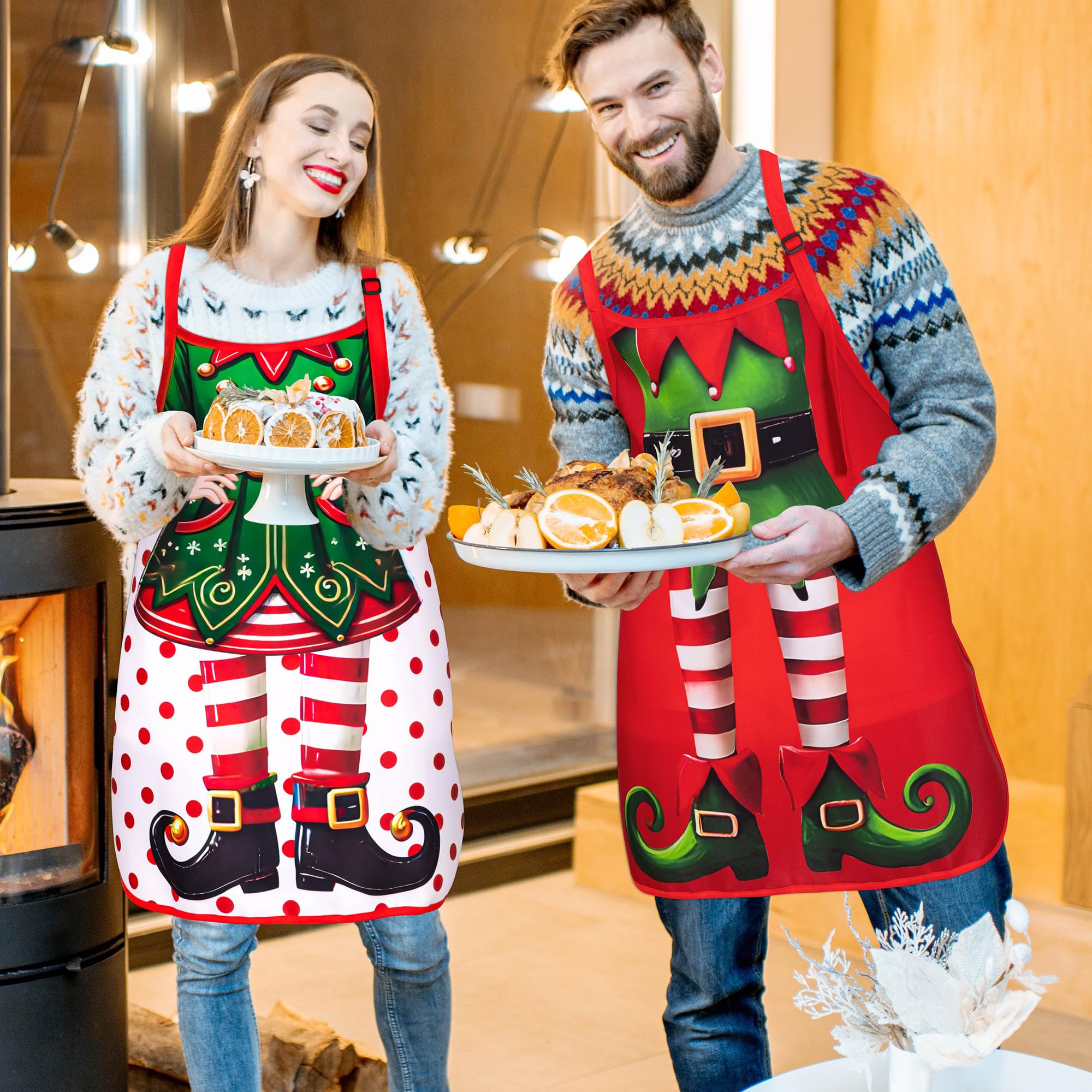 Delantal 90shine con diseño de elfo navideño, para fiestas y reuniones con humor.