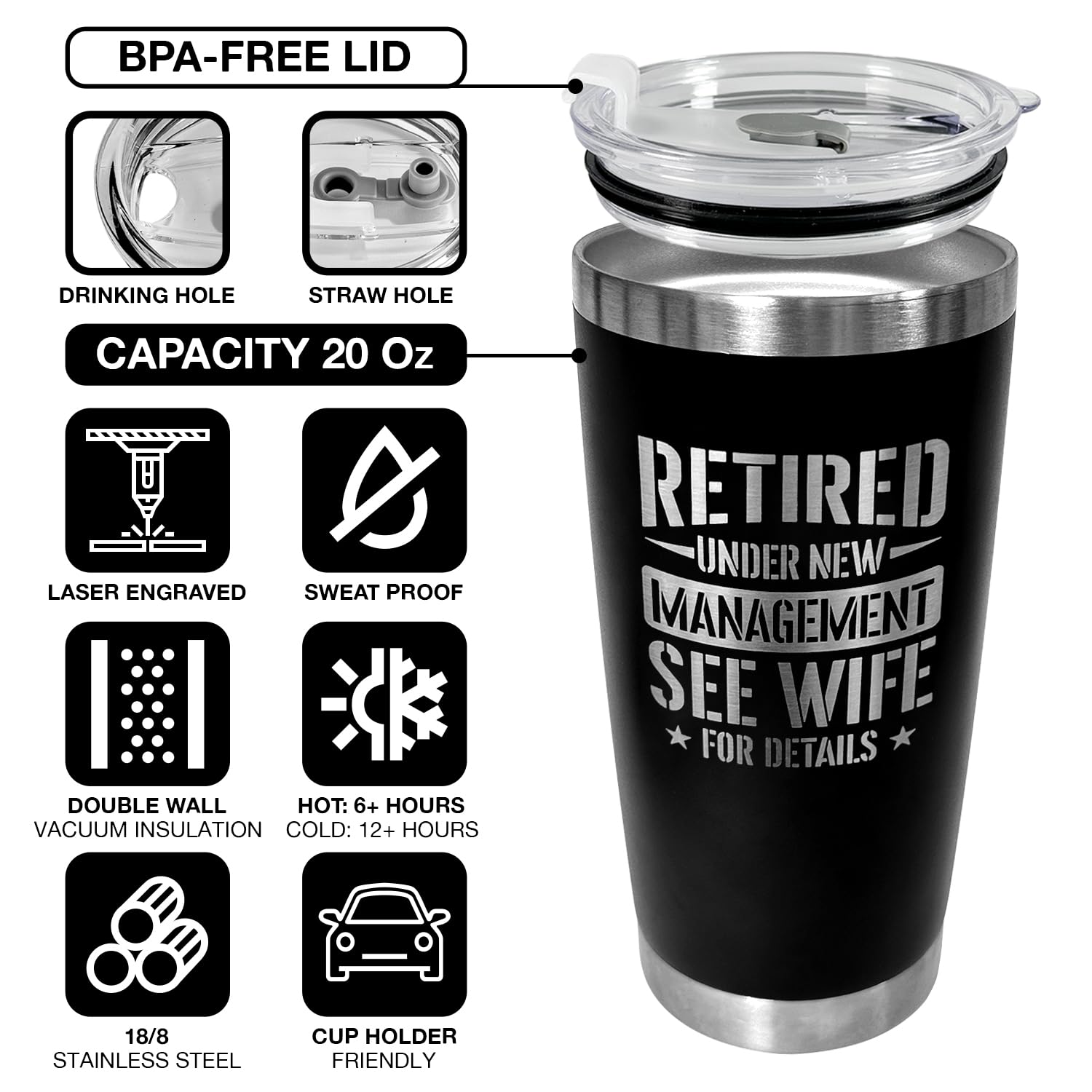 Taza 94Bright con aislamiento de doble pared para bebidas calientes o frías.