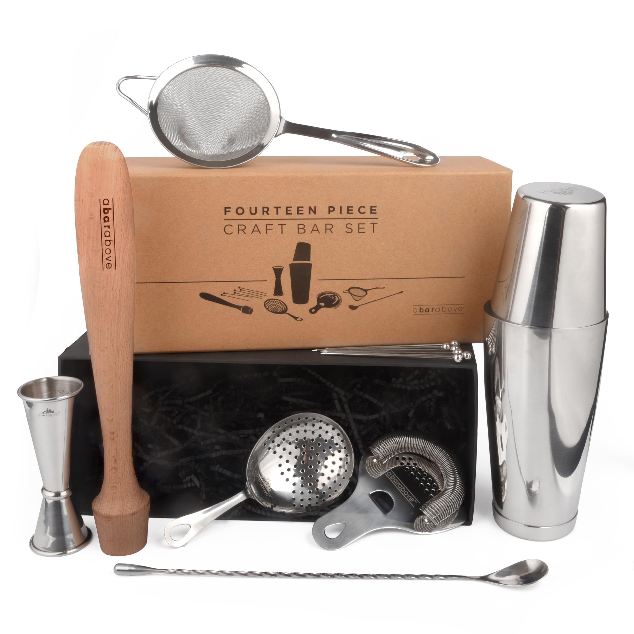 A Bar Above kit: coctelera y tinas de mezcla para resultados consistentes en casa.