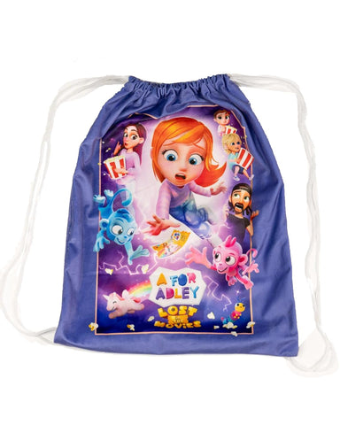 A FOR ADLEY bolsa morada con cordón y arte oficial, ideal para llevar recuerdos de estreno