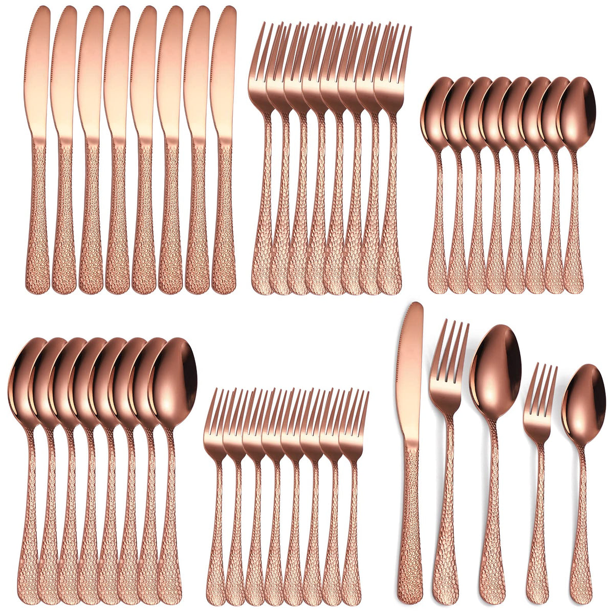 A · HOUSEWARE cubiertos cobre rosado martillado para mesa elegante