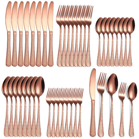 A · HOUSEWARE cubiertos cobre rosado martillado para mesa elegante