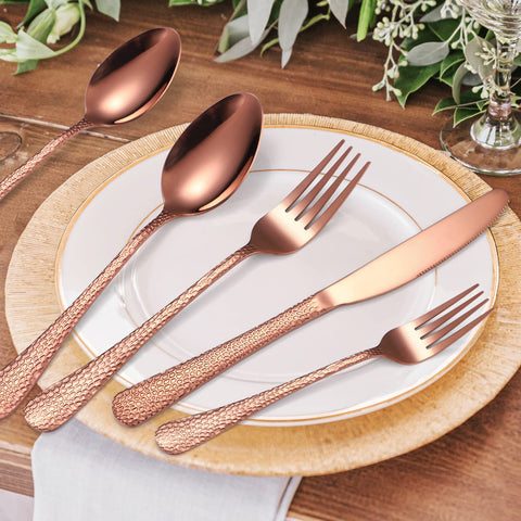 A · HOUSEWARE servicio 8 cubiertos cobre rosado martillado para cenas