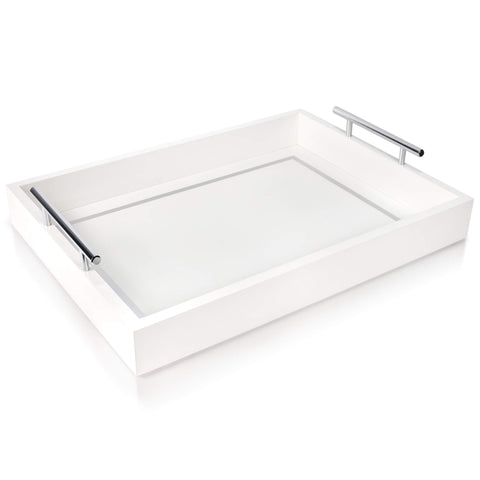 Bandeja decorativa blanca A1 HOMNET con asas plateadas, ideal para organización elegante.