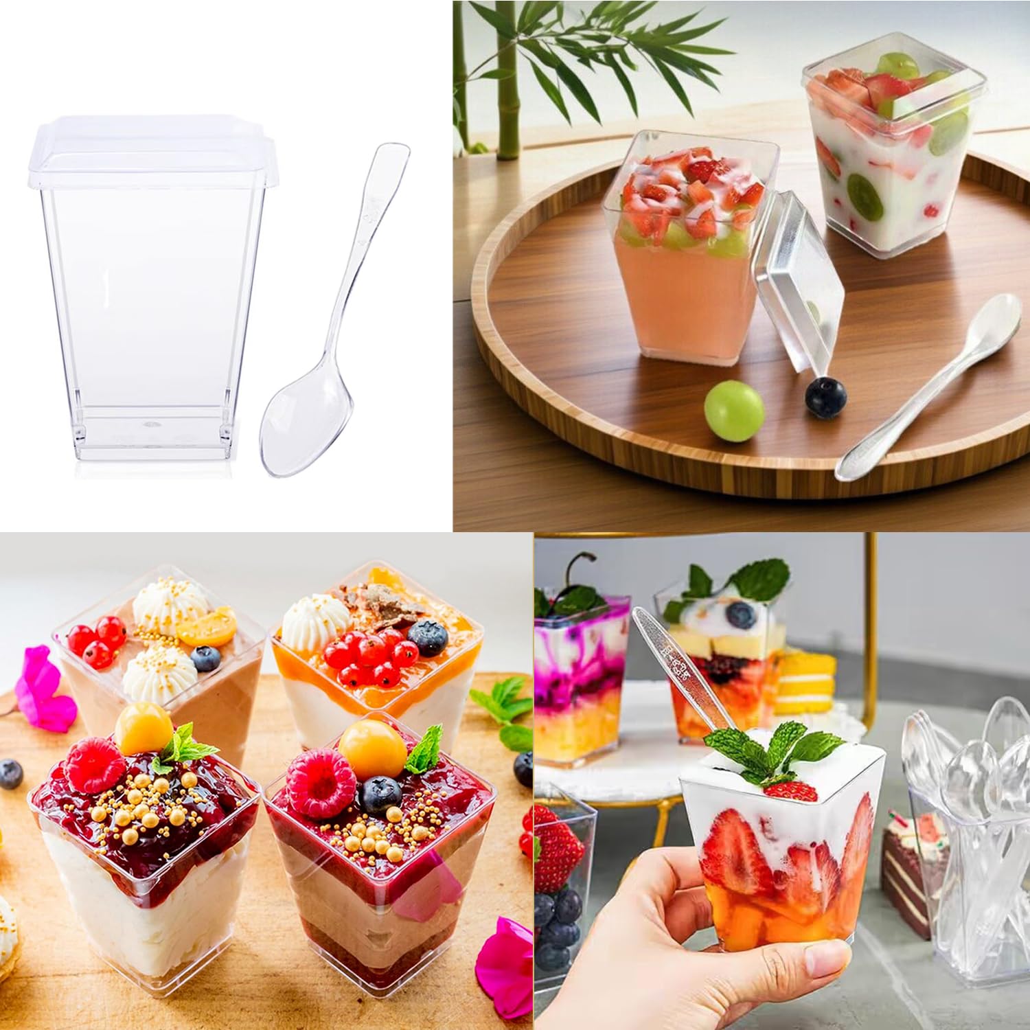 Conjunto de 50 copas Aacehlh con tapas y cucharas para catering.