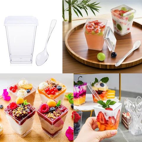 Conjunto de 50 copas Aacehlh con tapas y cucharas para catering.