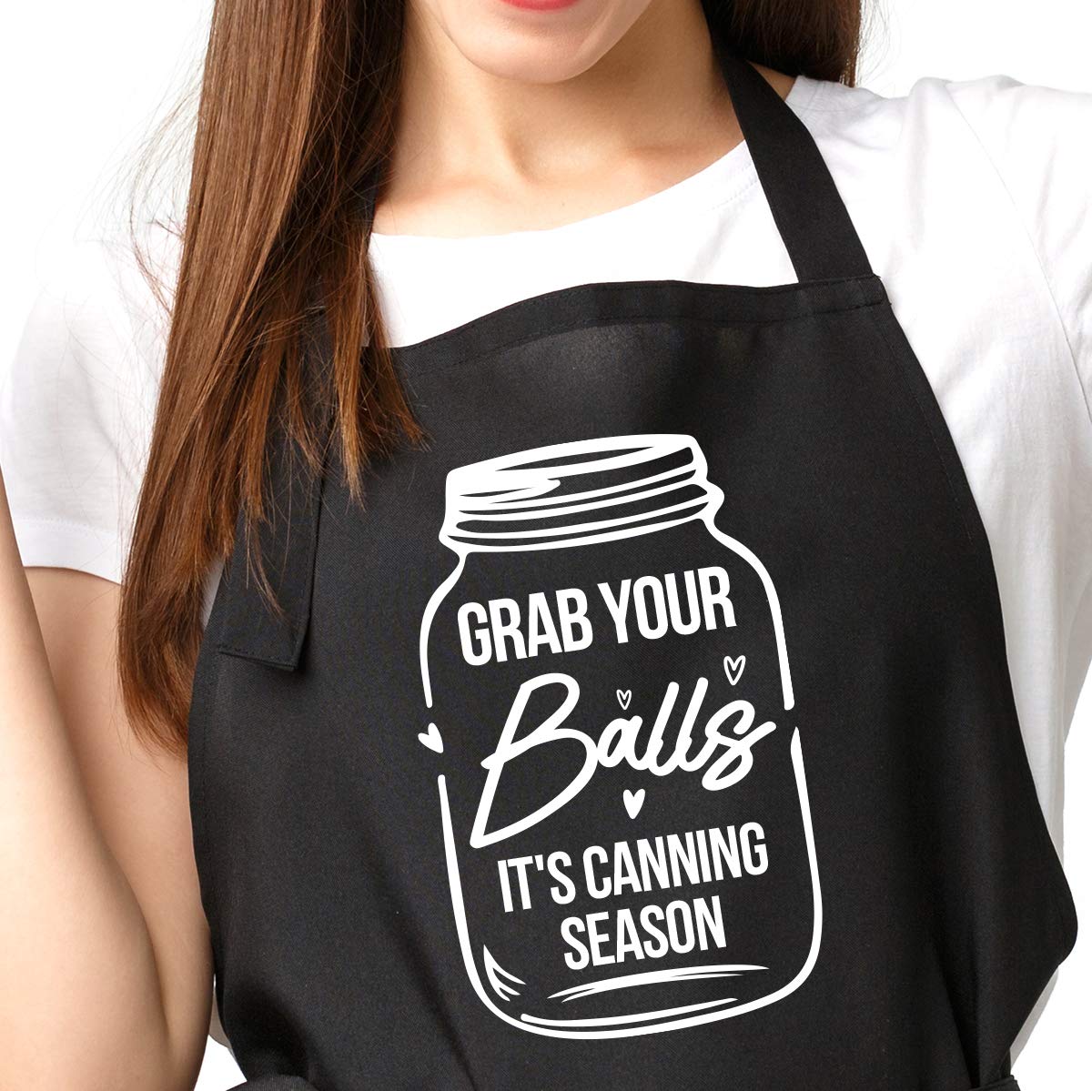 Delantal Aakihi divertido para mujer, negro con bolsillos, ideal para cocinar con estilo.
