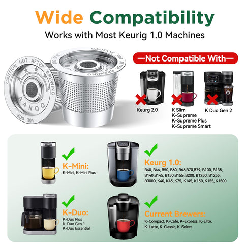 AANQQ cápsulas Keurig de acero inoxidable 304 sin BPA para mayor durabilidad.