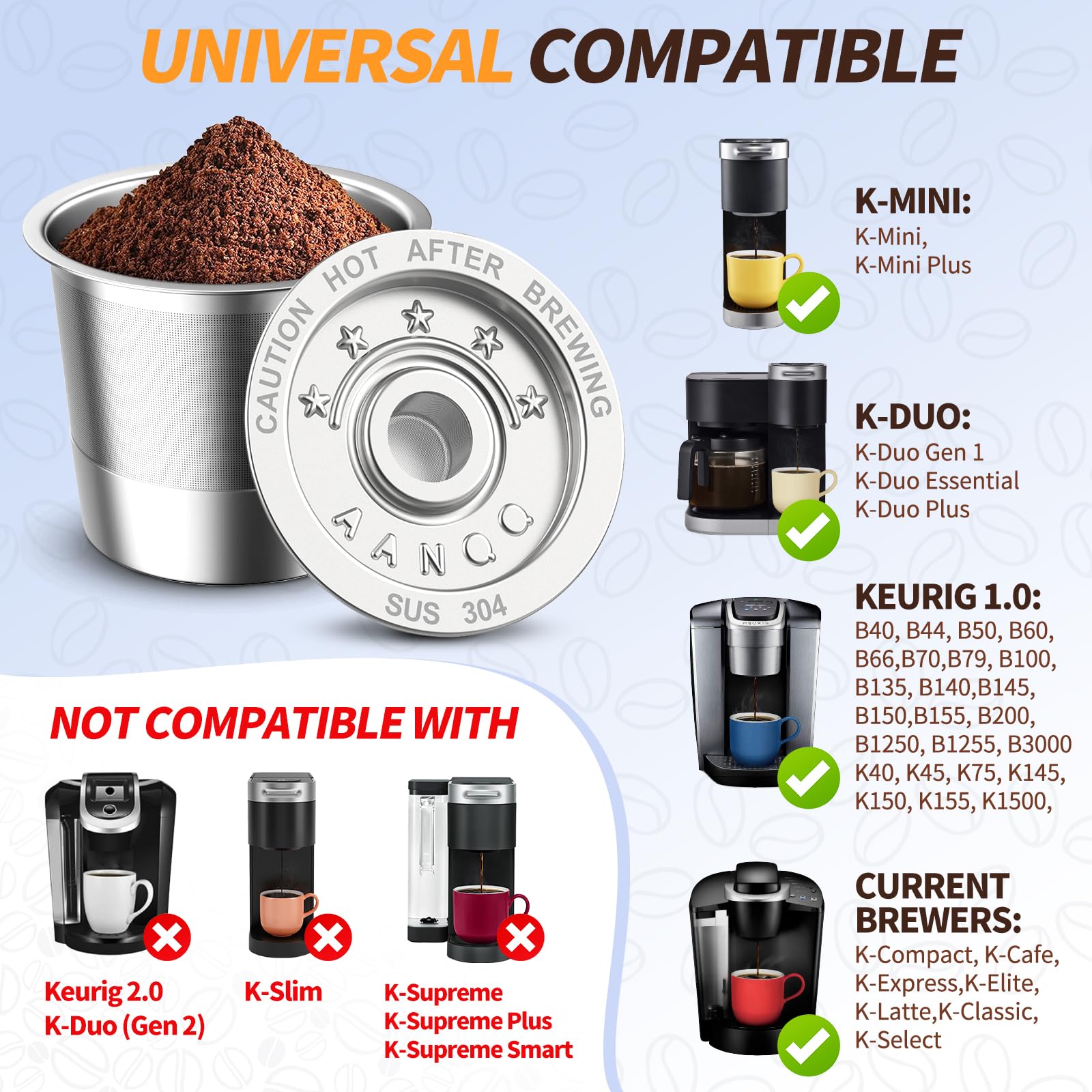 AanQQ pod reutilizable para Keurig 1.0 con tapa de cierre