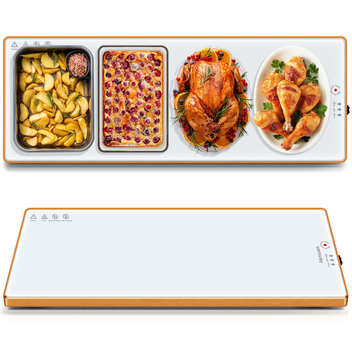 Bandeja caliente Aanuan para buffet de 32x12 mantiene platos calientes y bien presentados.