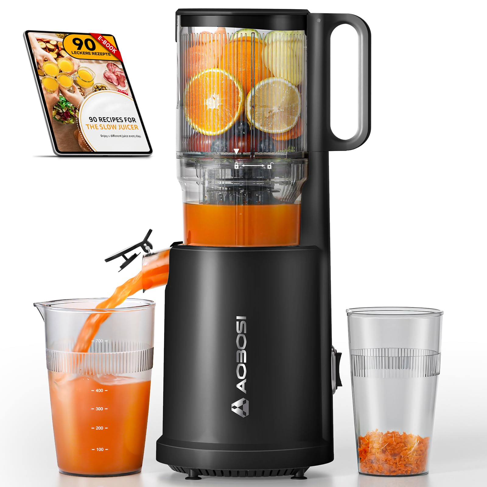 AAOBOSI exprimidor-prensa fría con entrada amplia para frutas enteras.