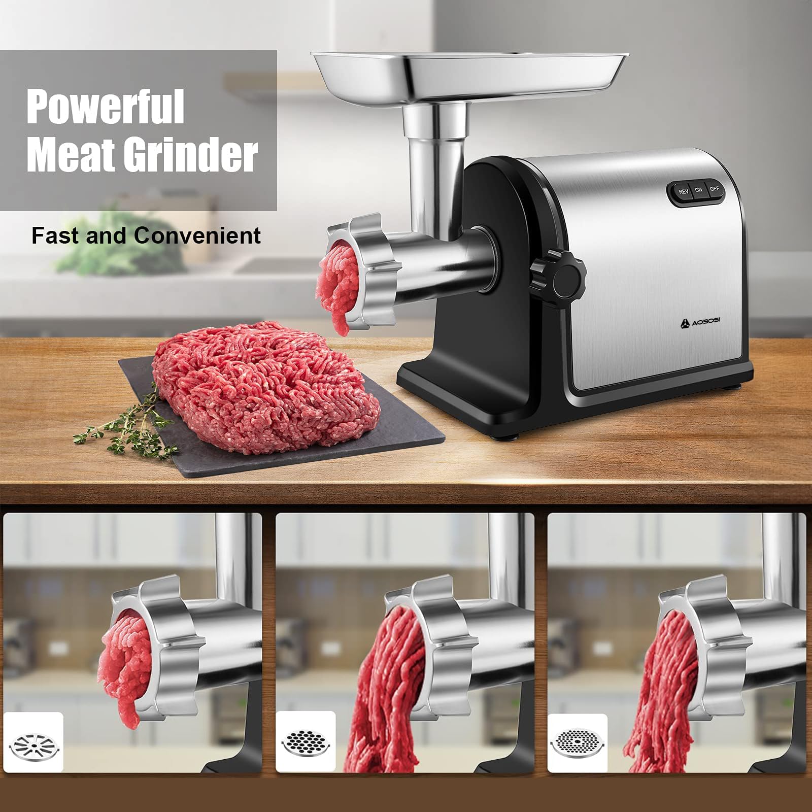 AAOBOSI picadora de carne 3000W disco molienda fina para hamburguesas suaves