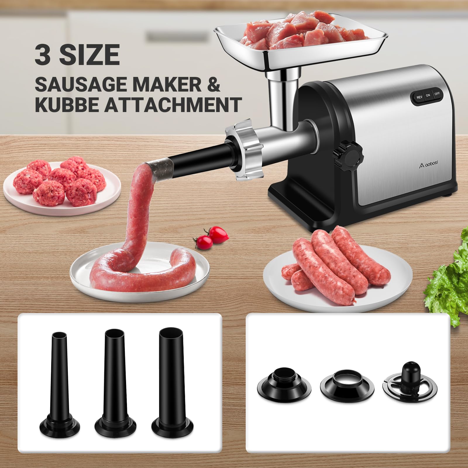 AAOBOSI picadora de carne 3000W tubo embutir grande para embutidos caseros