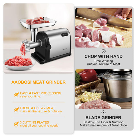 AAOBOSI picadora de carne 3000W tubo embutir mediano para rellenos uniformes