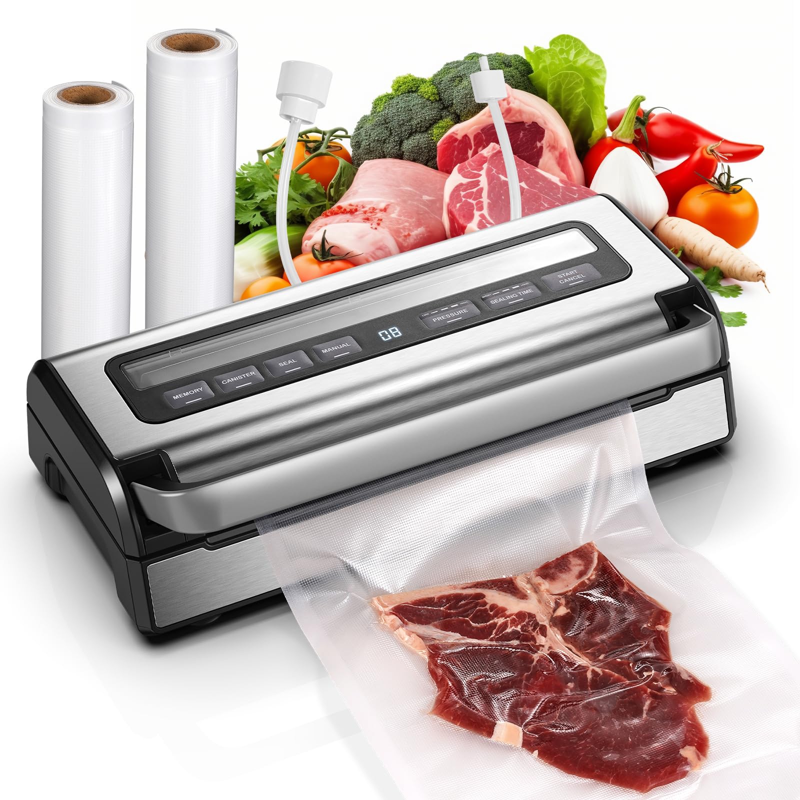 AAOBOSI sellador-vacio-automatico 95KPa en accion para conservar carnes y quesos.